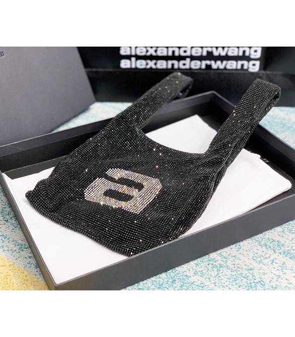 Alexander Wang Wangloc Logo Black Original Lambskin Leather Diamond Mini Shopping Tote Bag