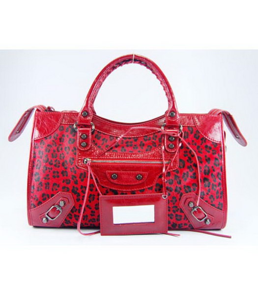Balenciaga Giant City Bag Red Leopard Print