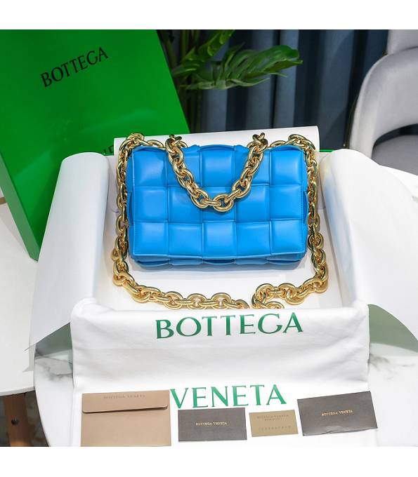 Bottega Veneta Cassette Electric Blue Original Lambskin Leather Golden Chain Pillow Bag