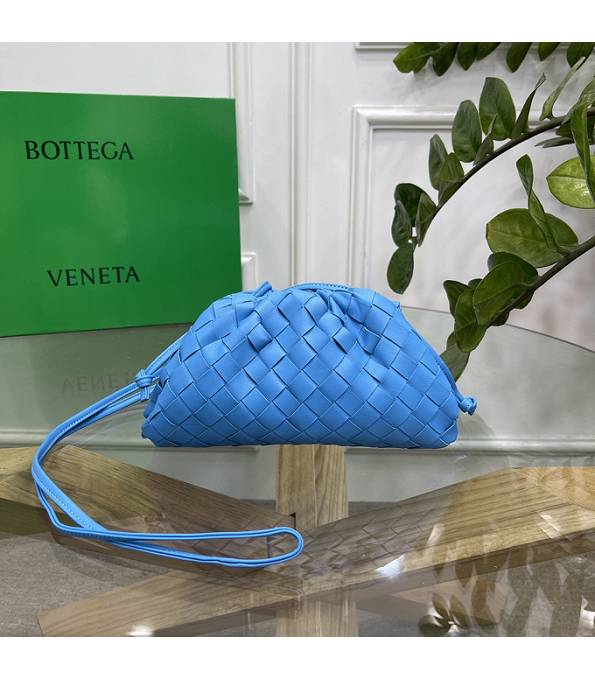 Bottega Veneta Cloud Middle Blue Original Weave Lambskin Leather Mini Pouch