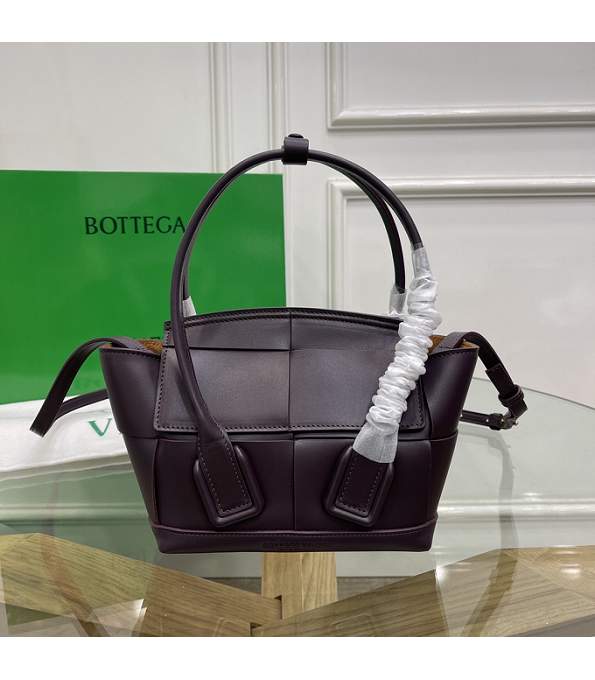 Bottega Veneta Dark Coffee Original Plain Calfskin Leather Arco Mini Top Handle Bag With Detachable Strap