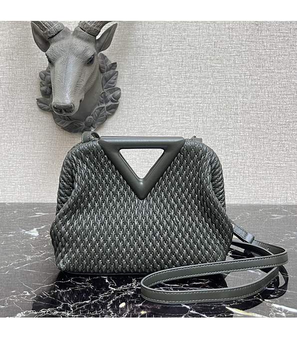 Bottega Veneta Grey Original Lozenge Quilted Lambskin Leather Point Small Top Handle Bag