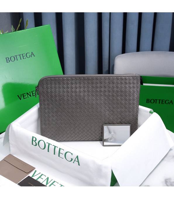 Bottega Veneta Grey Original Weave Lambskin Leather Large Pouch