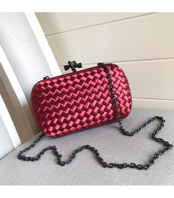 Bottega Veneta Knot Red Original Weave Leather Clutch With Chain