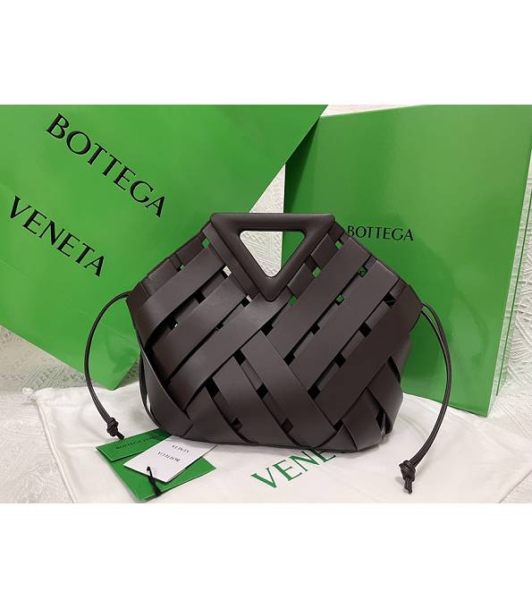 Bottega Veneta Point Black Original Calfskin Leather Medium Top Handle Basket Bag