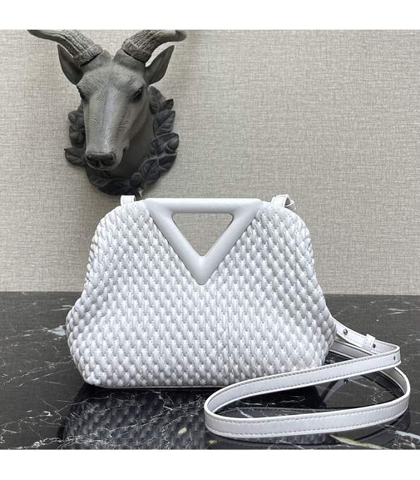 Bottega Veneta White Original Lozenge Quilted Lambskin Leather Point Small Top Handle Bag