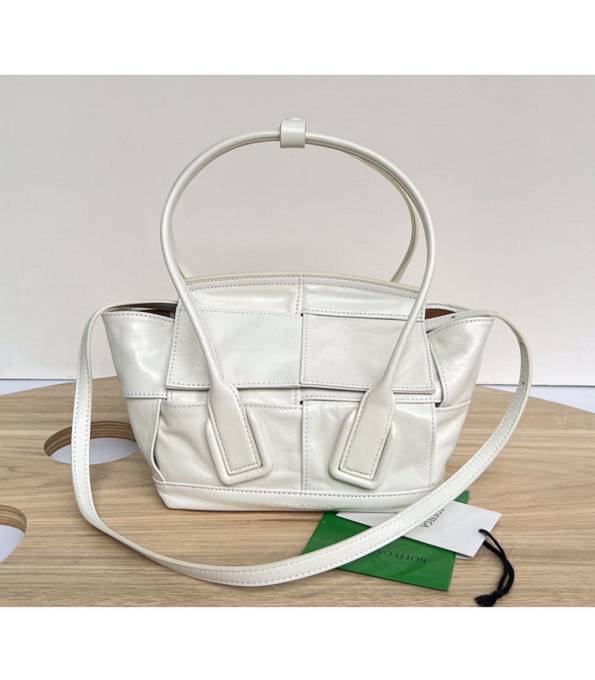 Bottega Veneta White Original Oil Wax Calfskin Leather Arco Mini Top Handle Bag With Detachable Strap