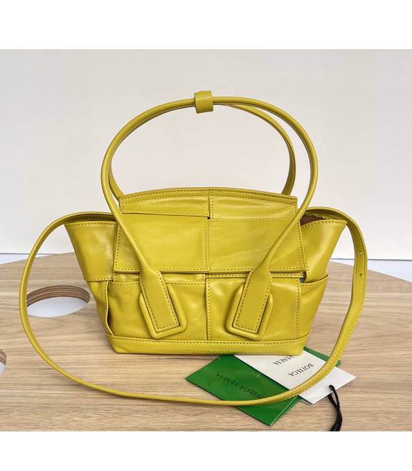 Bottega Veneta Yellow Original Oil Wax Calfskin Leather Arco Mini Top Handle Bag With Detachable Strap