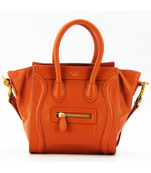Celine Boston Mini Smile Orange Calfskin Leather Tote Bag