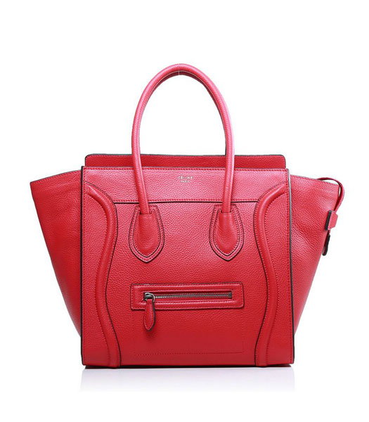 Celine Mini 30cm Red Litchi Pattern Leather Tote Bag
