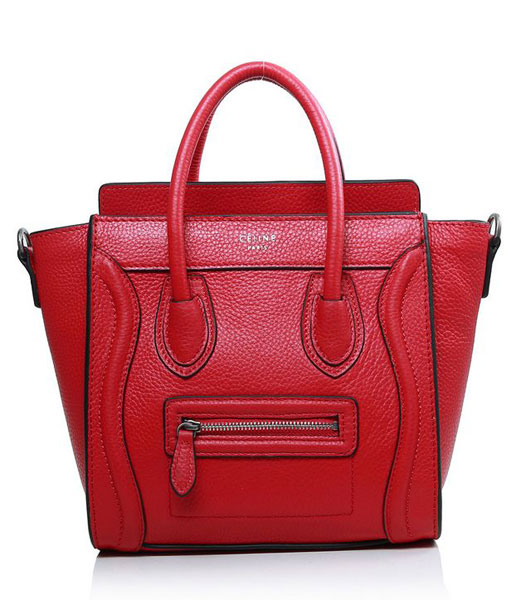 Celine Nano 20cm Small Tote Handbag Red Litchi Pattern Leather