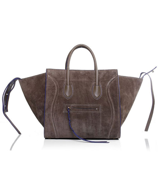Celine Phantom Square Bag Khaki Suede Leather With Blue Side