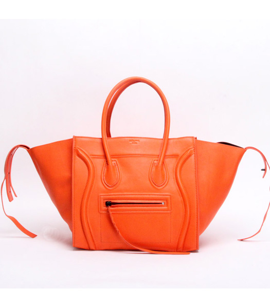 Celine Small Tote Bag in Orange Calfskin Leather
