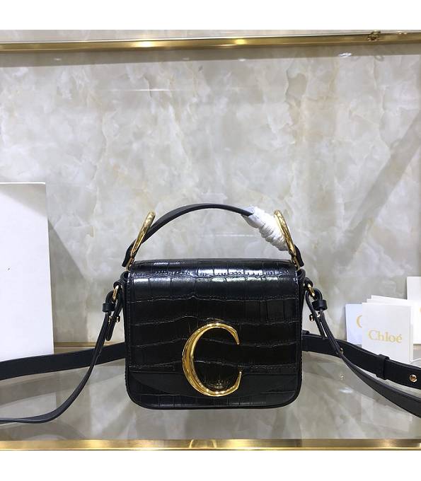 Chloe C Black Original Croc Veins Leather Mini Handbag