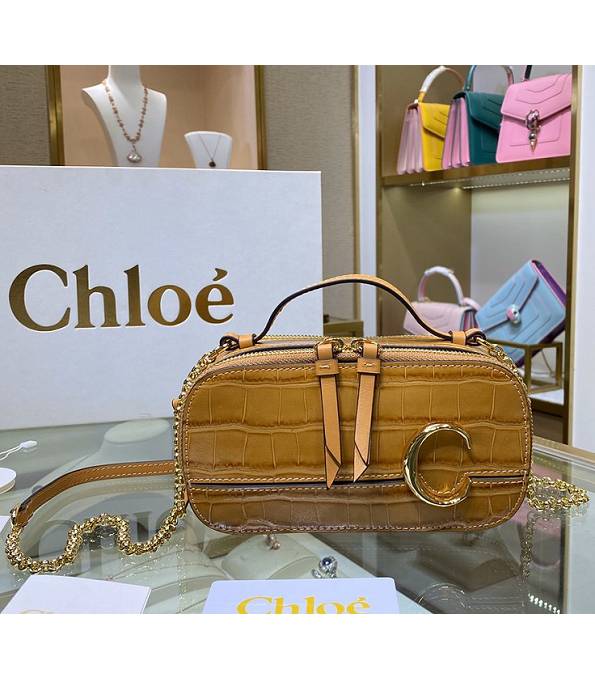 Chloe C Light Yellow Original Croc Veins Leather Mini Vanity Shoulder Bag