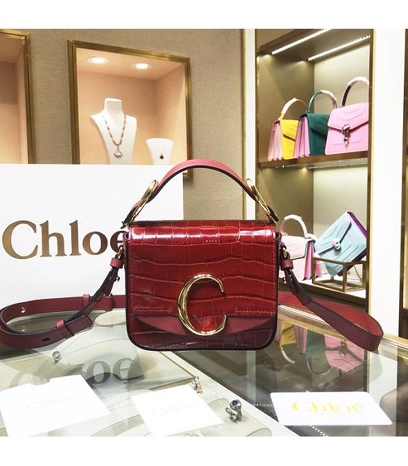 Chloe C Red Original Croc Veins Calfskin Leather Mini Handbag