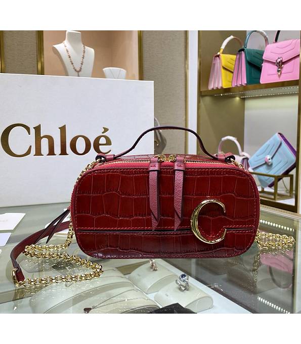 Chloe C Red Original Croc Veins Leather Mini Vanity Shoulder Bag