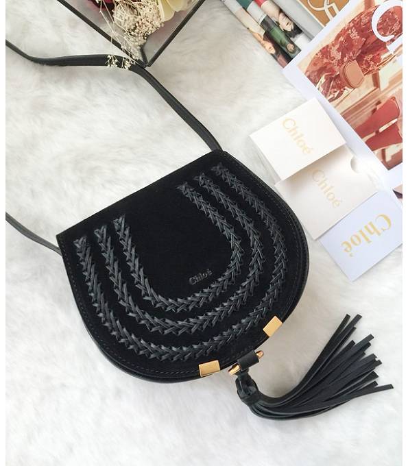 Chloe Marcie Weave Black Original Suede Calfskin Leather Mini Shoulder Bag