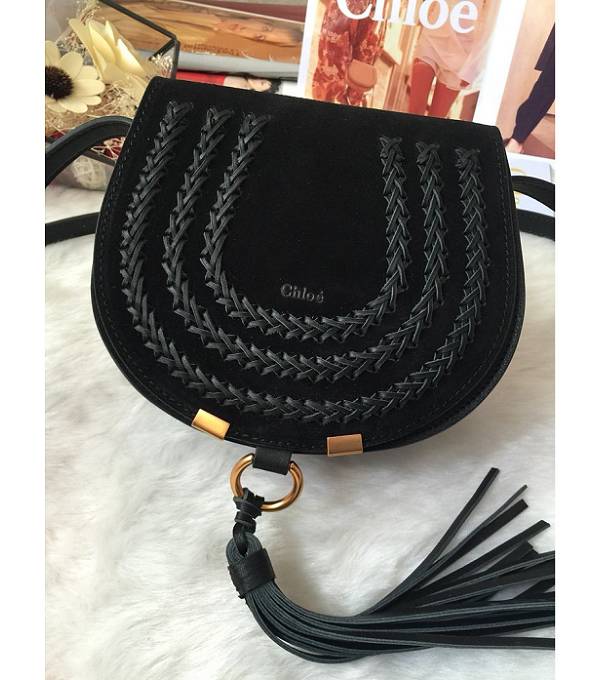 Chloe Marcie Weave Black Original Suede Calfskin Leather Shoulder Bag