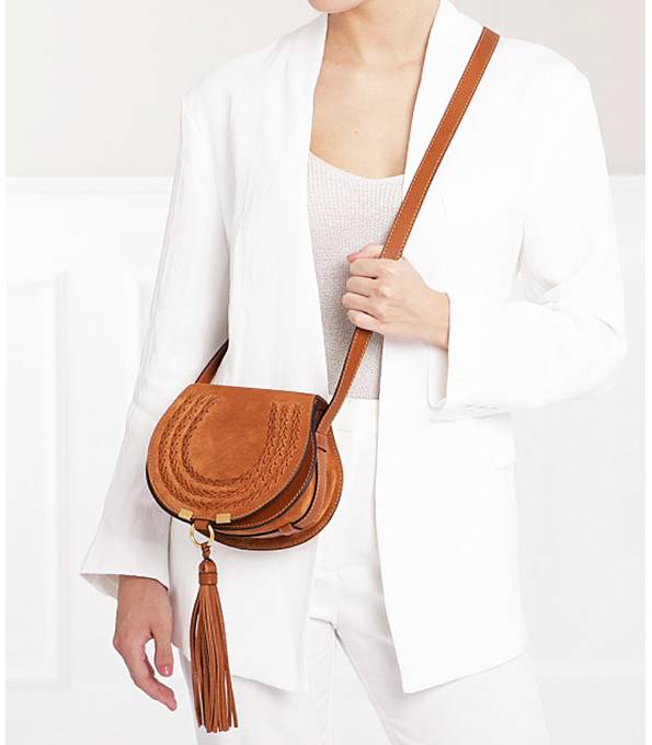 Chloe Marcie Weave Brown Original Suede Calfskin Leather Shoulder Bag