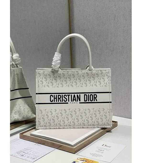 Christian Dior Bayadere Hole White Original Leather 36cm Book Tote Bag