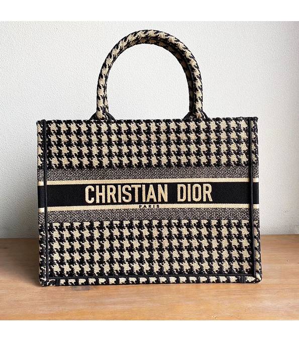Christian Dior Black Houndstooth Embroidery Canvas 37cm Book Tote Bag