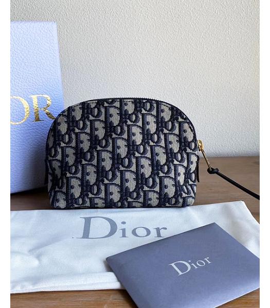Christian Dior Blue Oblique Jacquard Canvas Mini Toilette Bag