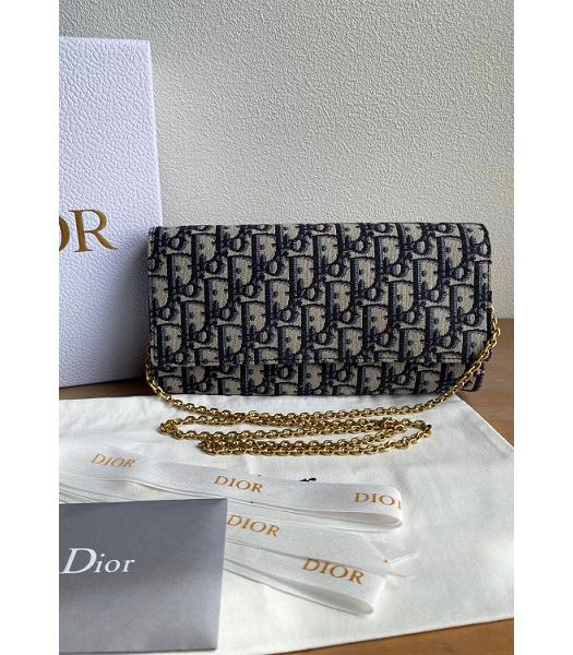 Christian Dior Blue Oblique Jacquard Canvas Shoulder Bag With Golden Chain