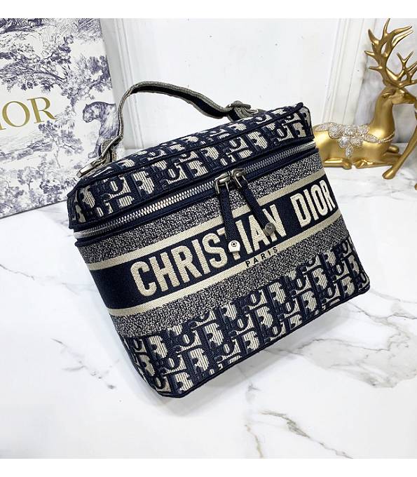 Christian Dior Blue Original Oblique Embroidery Canvas Small Cosmetic Bag