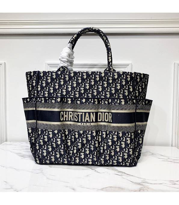 Christian Dior Catherine Blue Original Oblique Embroidery Canvas Tote Bag