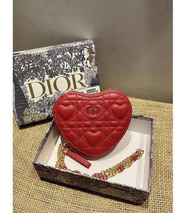 Christian Dior Dioramour Caro Heart Pouch With Chain Red Original Leather