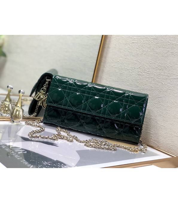 Christian Dior Green Original Cannage Topstitching Patent Leather Golden Chain 21cm Shoulder Bag