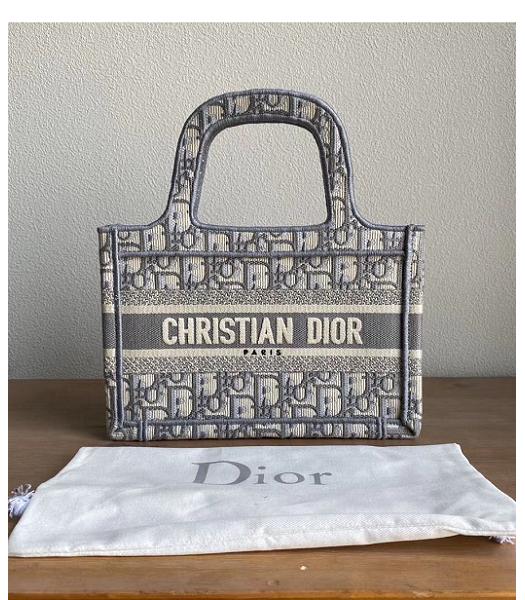 Christian Dior Grey Oblique Embroidery Canvas Mini Book Tote Bag
