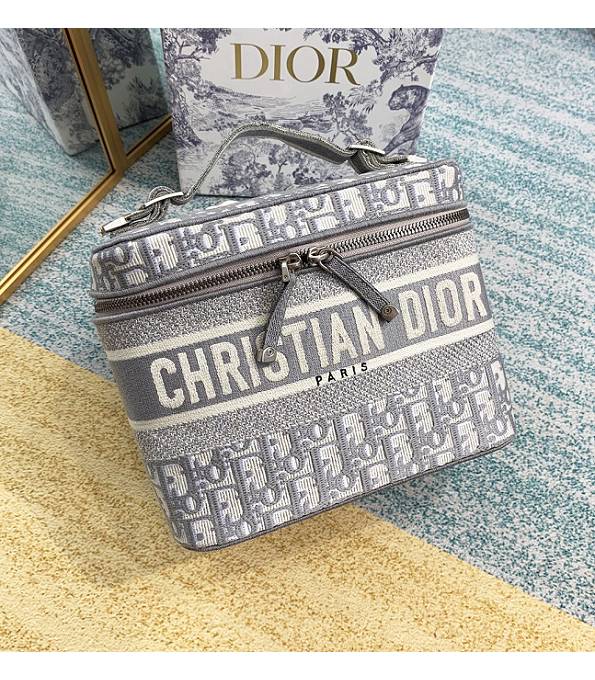 Christian Dior Grey Original Oblique Embroidery Canvas Small Cosmetic Bag