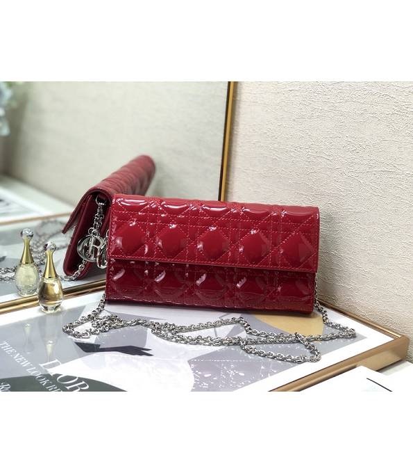Christian Dior Red Original Cannage Topstitching Patent Leather Silver Chain 21cm Shoulder Bag