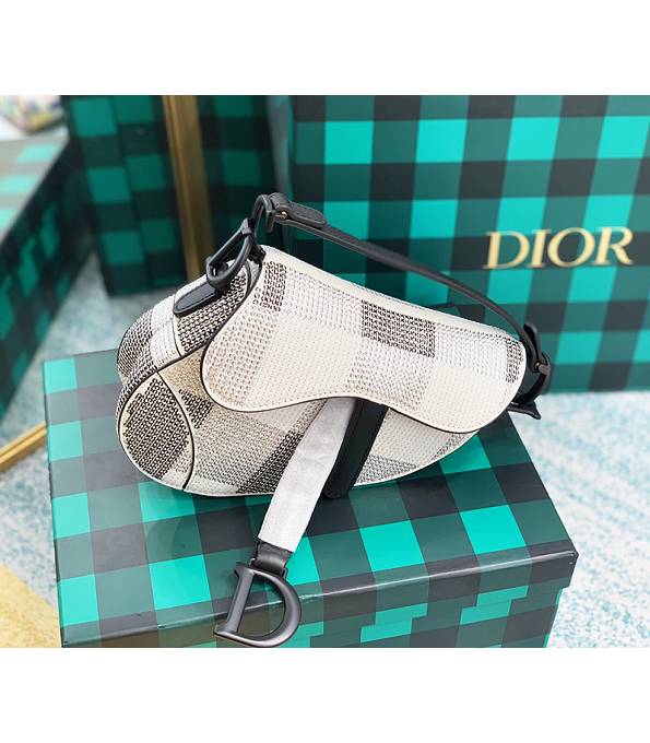 Christian Dior White Original Rhinestones Sequins Leather 19cm Saddle Tote Bag