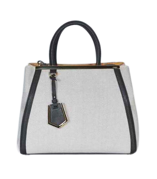 Fendi 2Jours Black Linen With Leather Tote Bag