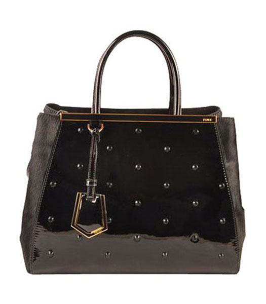 Fendi 2jours Black Patent Leather With Horsehair Leather Tote Bag