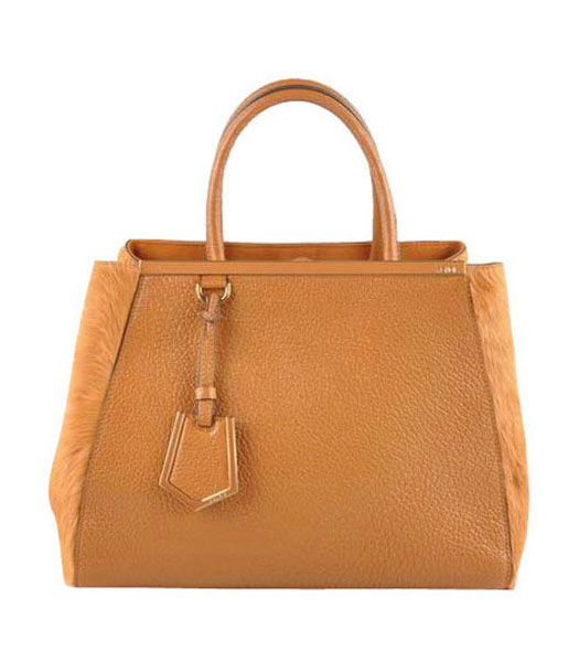 Fendi 2jours Earth Yellow Calfskin With Horsehair Leather Tote Bag