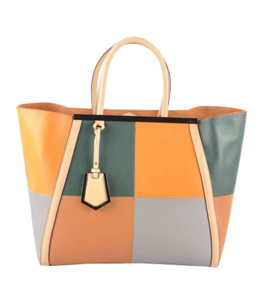 Fendi 2jours Orange Studded Veins Leather Tote Bag