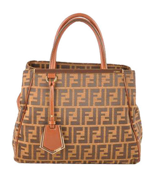 Fendi 2jours Zucca Canvas With Coffee Leather Small Tote Bag