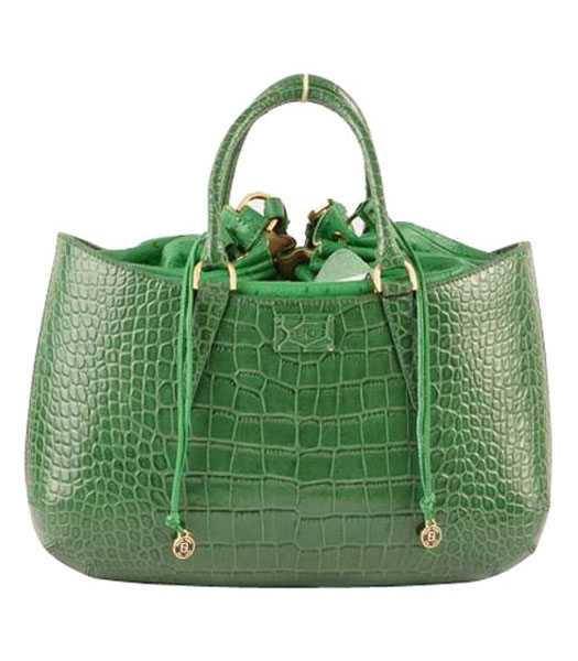 Fendi B Fab Croc Veins Leather Large Tote Bag Green
