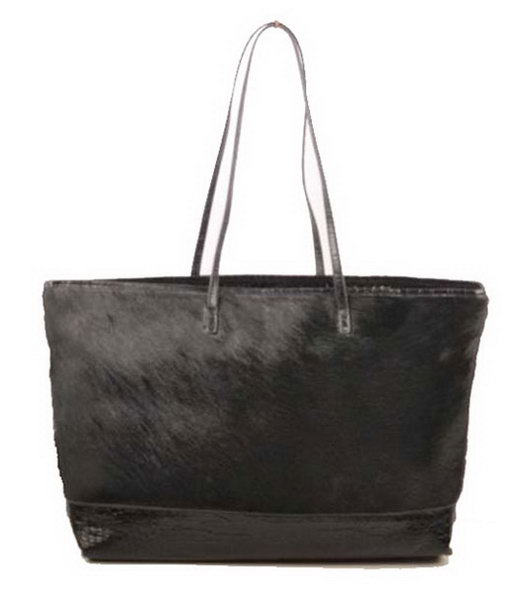 Fendi Black Horsehair With Croc Veins Leather Shoulder Bag