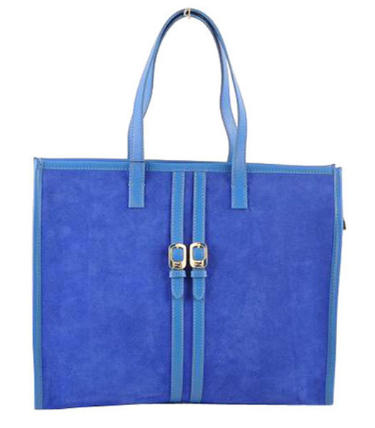 Fendi Blue Suede Leather Large Shopping Bag