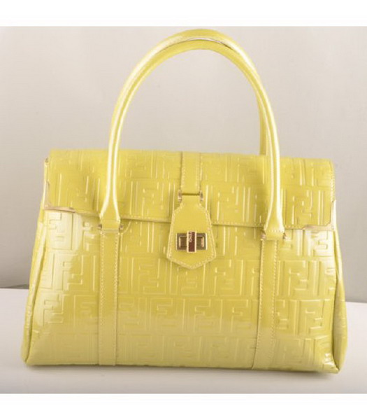 Fendi Classico Embossed Patent Leather Tote Bag Yellow