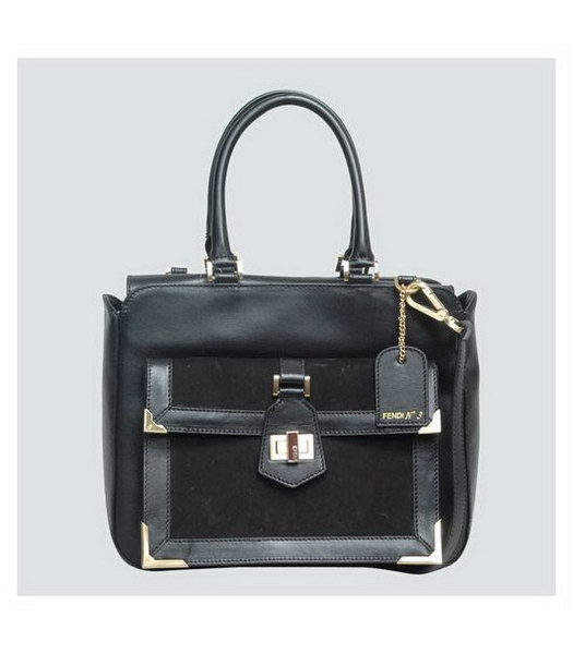 Fendi Classico No. 3 Scrubing Leather Medium Shopper Handbag Black