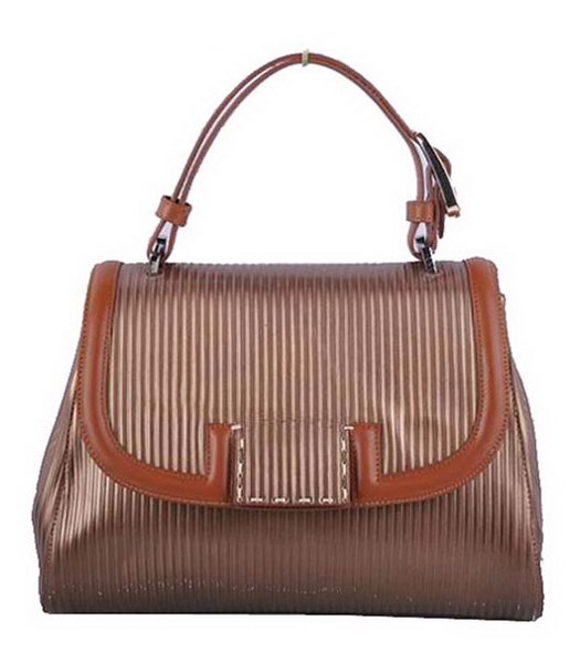 Fendi Coffee Stripe Leather Top Handle Bag
