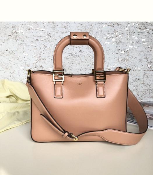 Fendi FF Nudi Pink Oil Wax Original Leather Golden Metal Tote Bag