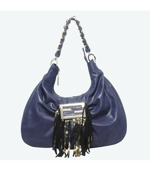 Fendi Lambskin Tote Bag Blue with Black Tassel