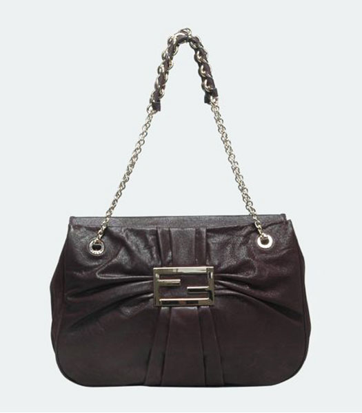 Fendi Mia Zucca Logo Leather Shoulder Bag Coffee Leather